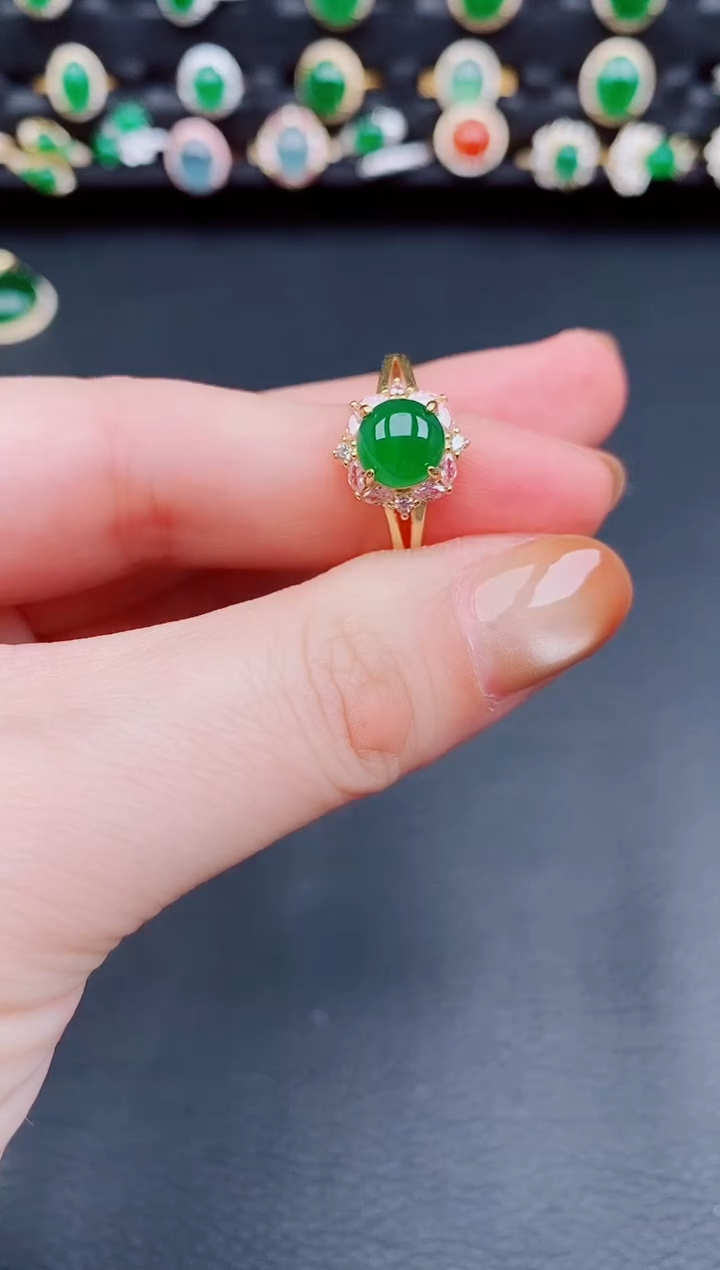 【闪购商品】翡翠戒指银S925镶嵌天然a货翡翠40