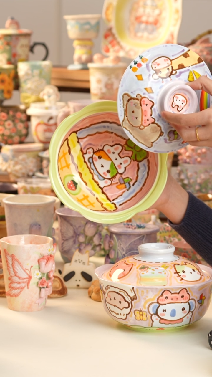 摆件陶景德镇釉下彩手绘设计师款陶瓷