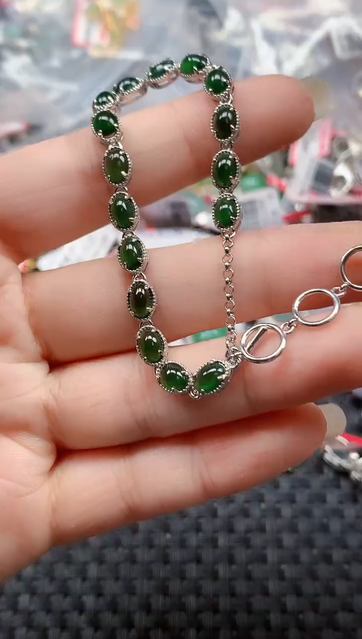 银S925镶嵌戒指翡翠天然A货缅甸翡翠