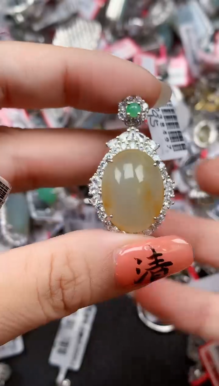银S925镶嵌戒指翡翠天然A货缅甸翡翠