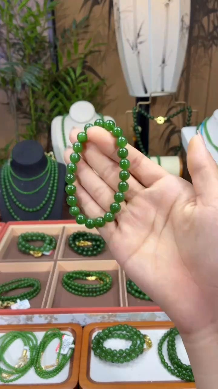 和田玉（碧玉）未镶嵌颈饰8mm辣绿微矿单圈