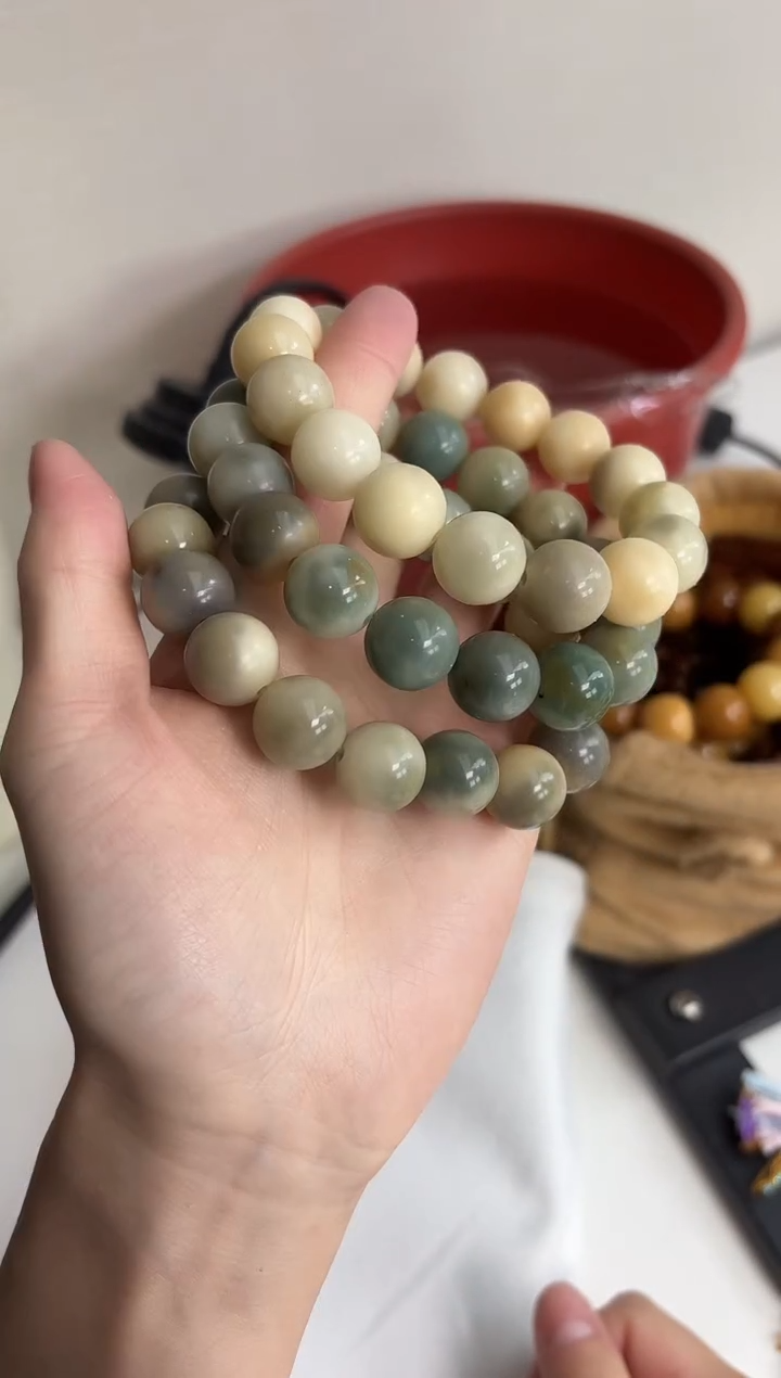 手串菩提根/象牙果g86玉化圆珠14mm手串瑕疵不补随机