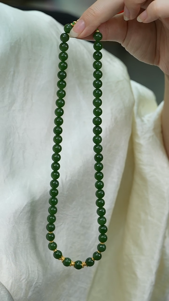 和田玉银S925镶嵌项链辣阳绿项链