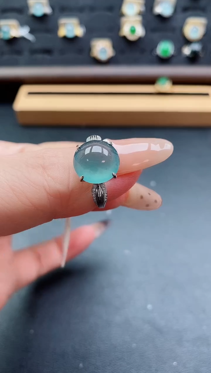 银S925镶嵌戒指翡翠1