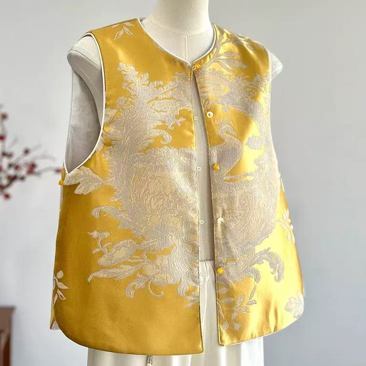 新中式刺绣春夏双面穿圆领外穿无袖坎肩背心2025A6747—七月