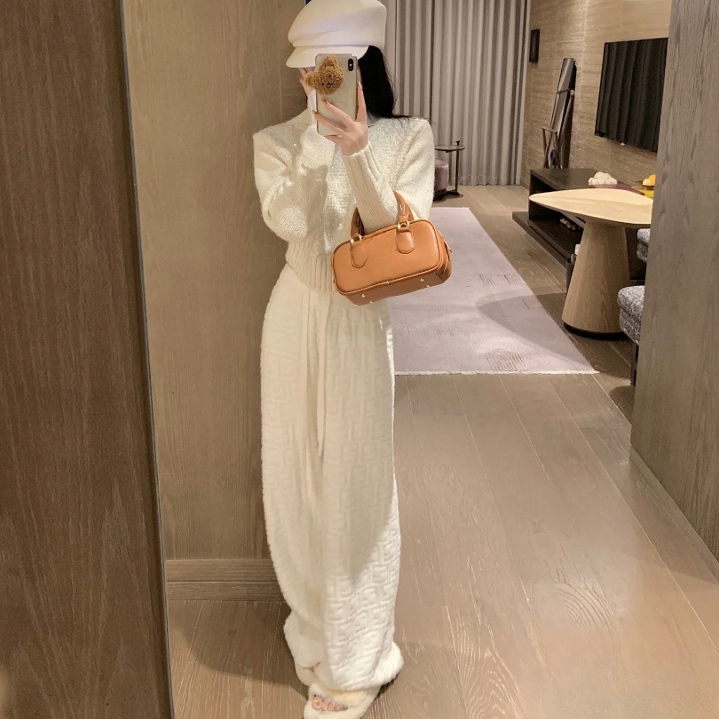 楠妹定制  提花针织阔腿裤女秋冬垂感直筒微阔休闲仿水貂绒阔脚裤