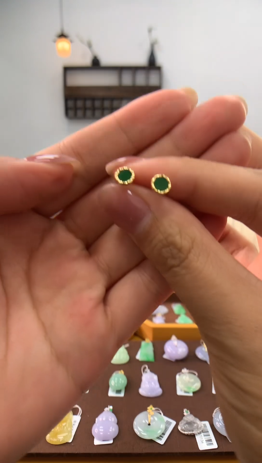 银S925镶嵌翡翠耳饰耳钉