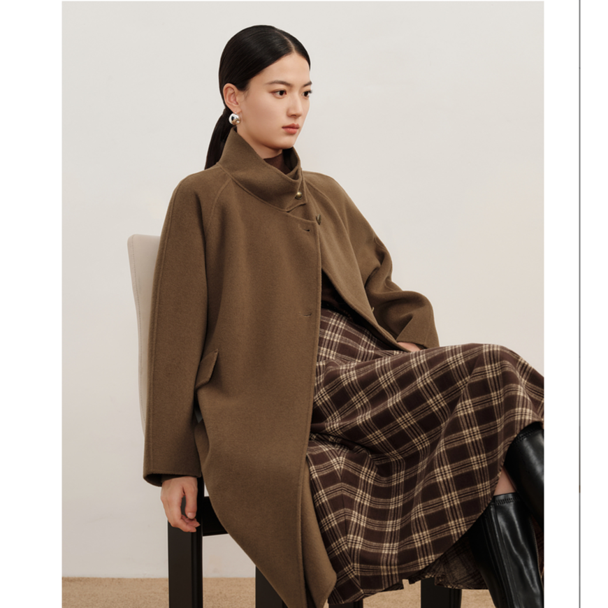 玖姿·安娜蔻优雅通勤收腰绵羊毛双面呢大衣冬款JTDD72118