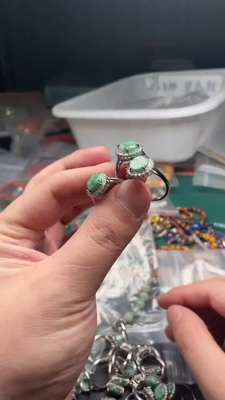 翡翠戒指银S925镶嵌多样性发货拍一发一