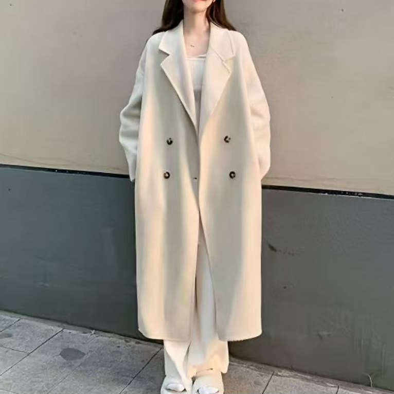 POLO领秋冬外套毛呢外套过膝中长款毛呢双排扣不褪色女纯色