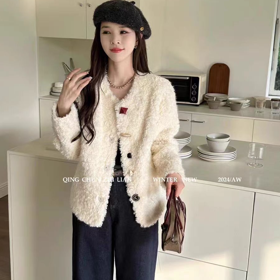 853L新款巨好看卷卷毛绒毛外套女冬季加厚毛茸茸独特（约63）