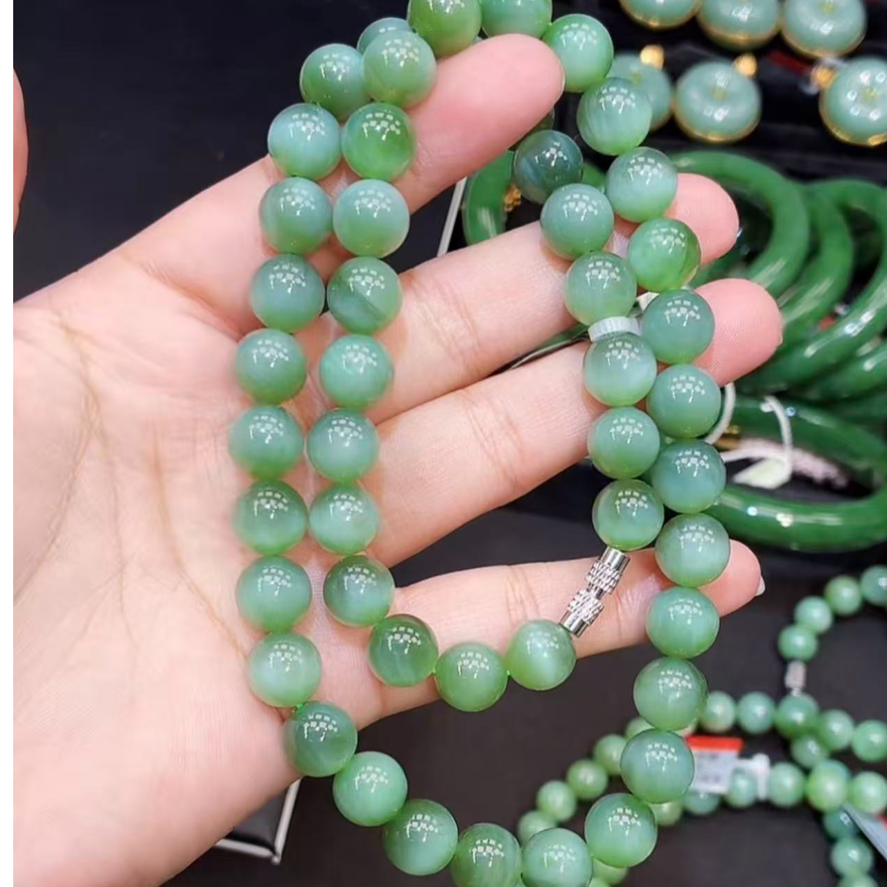 【年中大促】天然和田玉粉青猫眼妈妈链丨多样性发一10MM