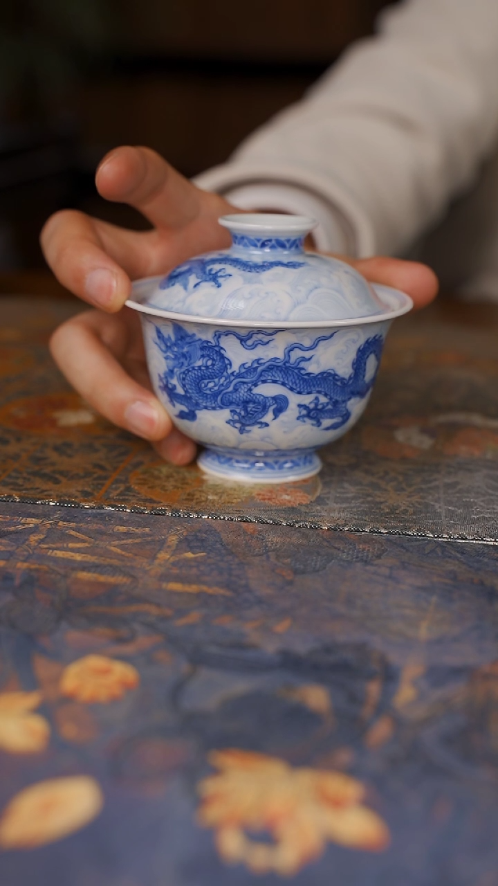 【闪购商品】杯望月淡海水三龙盖碗