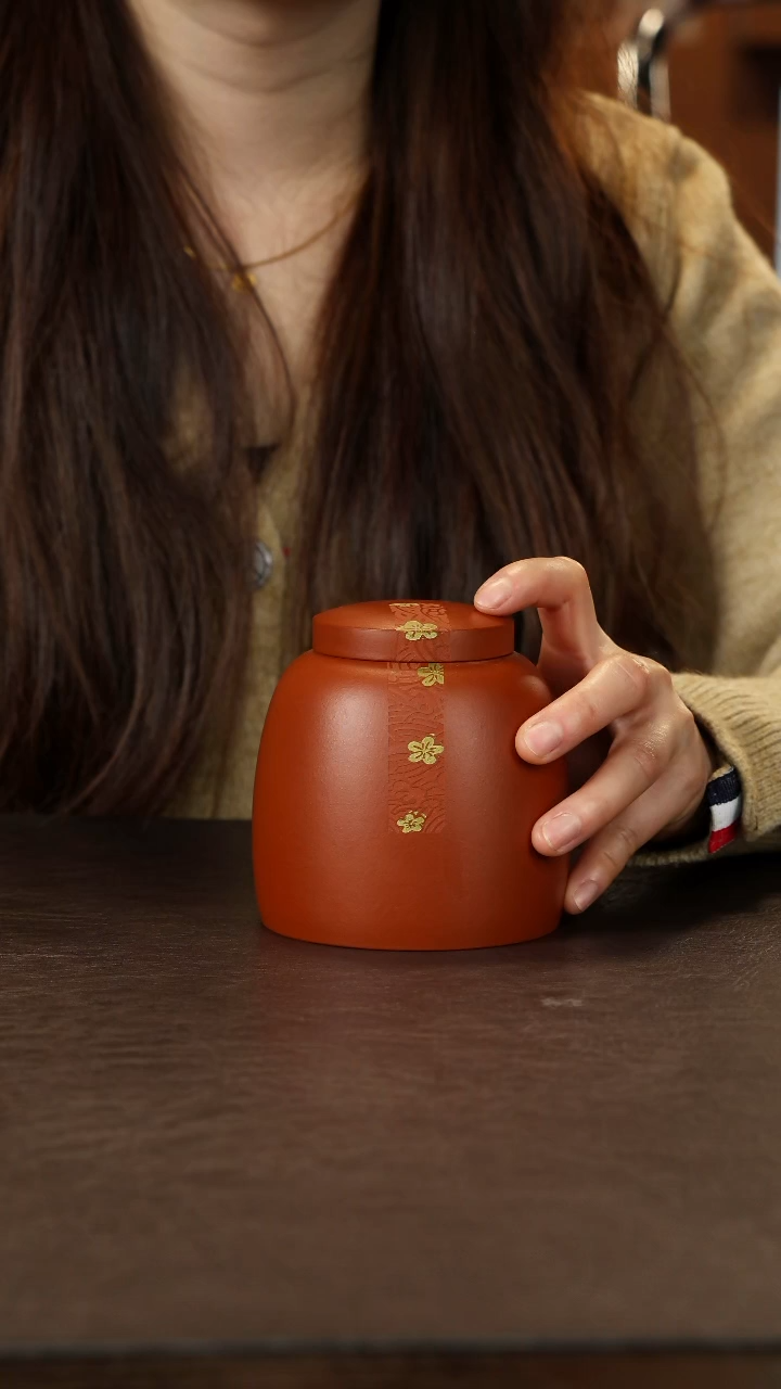 紫砂茶叶罐朱泥  茶叶罐