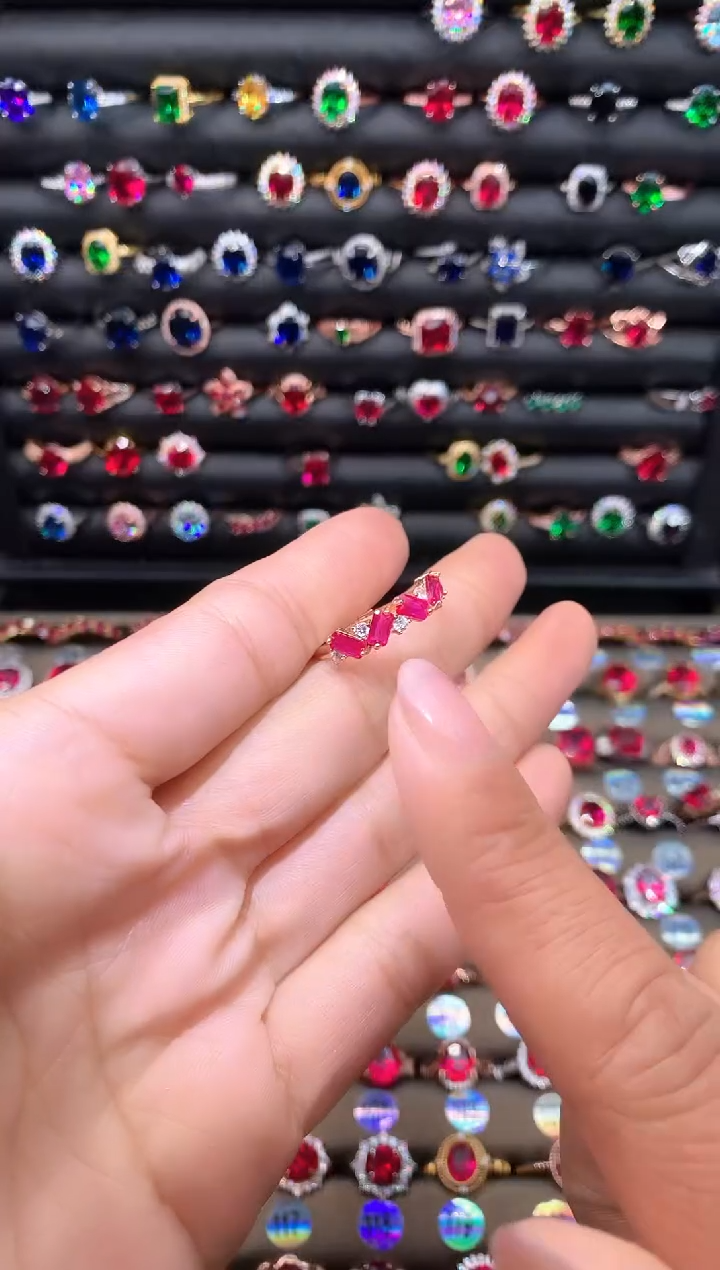 【闪购商品】红宝石戒指银S925镶嵌玫瑰金