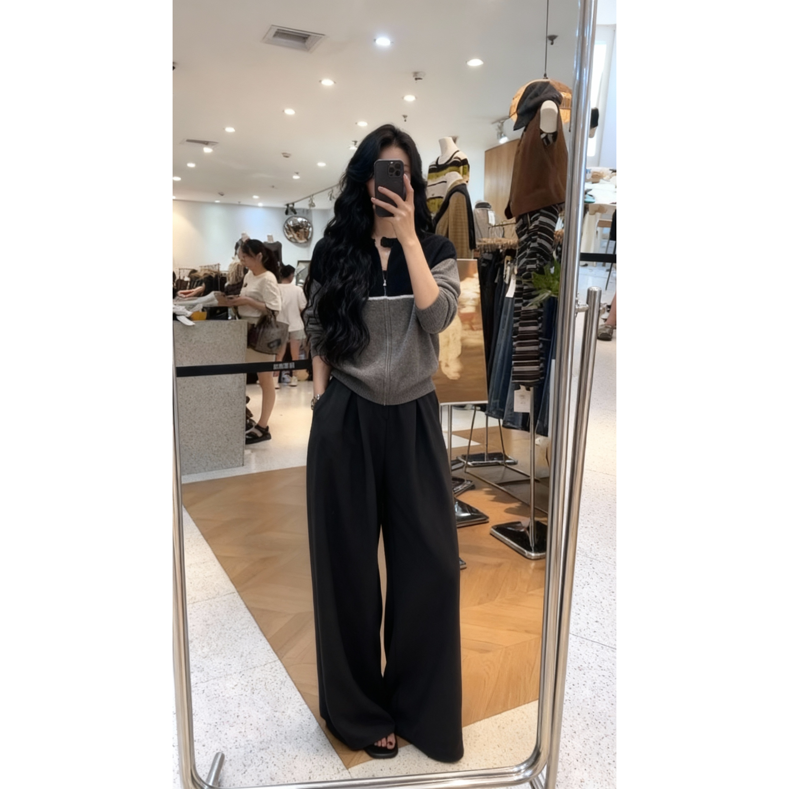 【现货秒发】韩系设计师款^复古文艺2025圆领撞色长袖毛衣针织外套