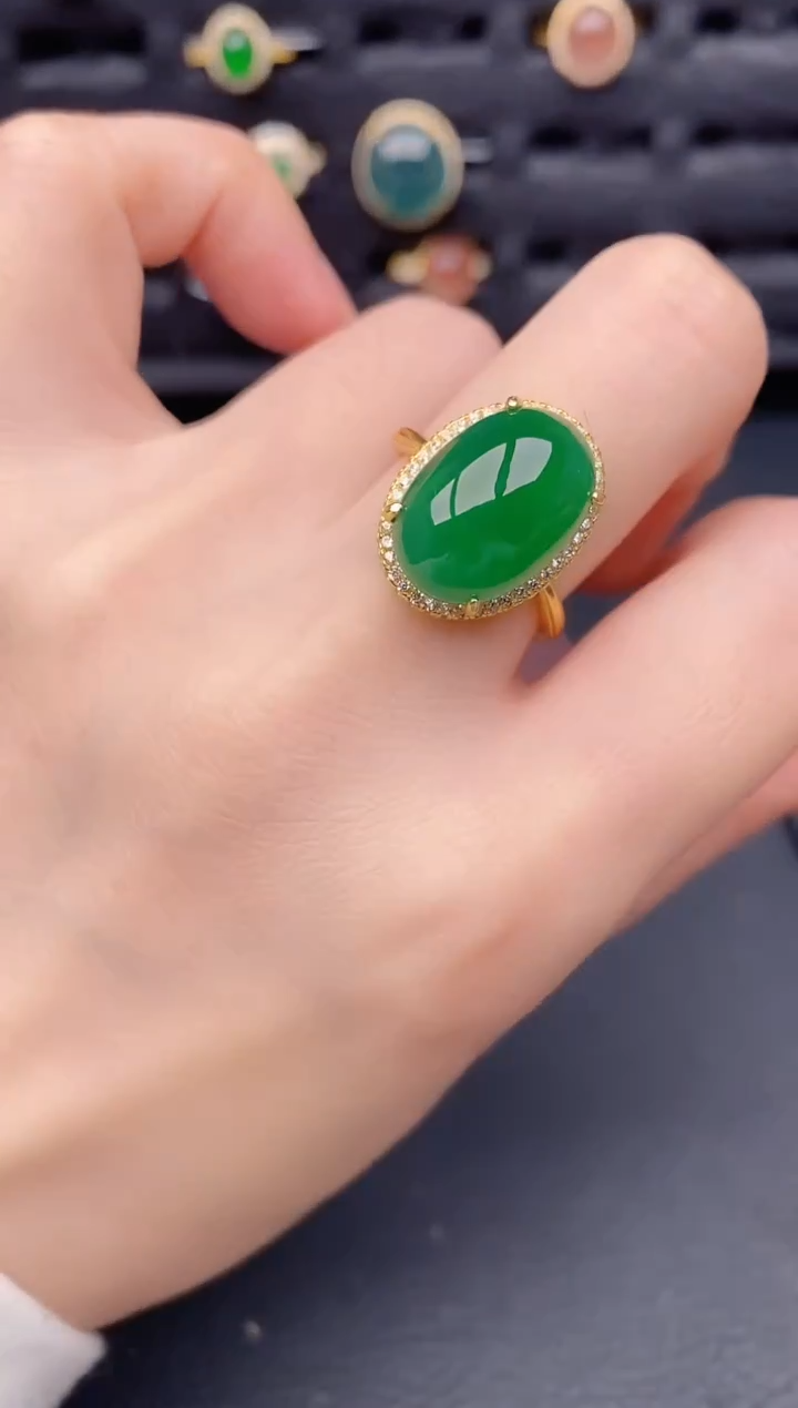 银S925镶嵌戒指翡翠天然a货翡翠291