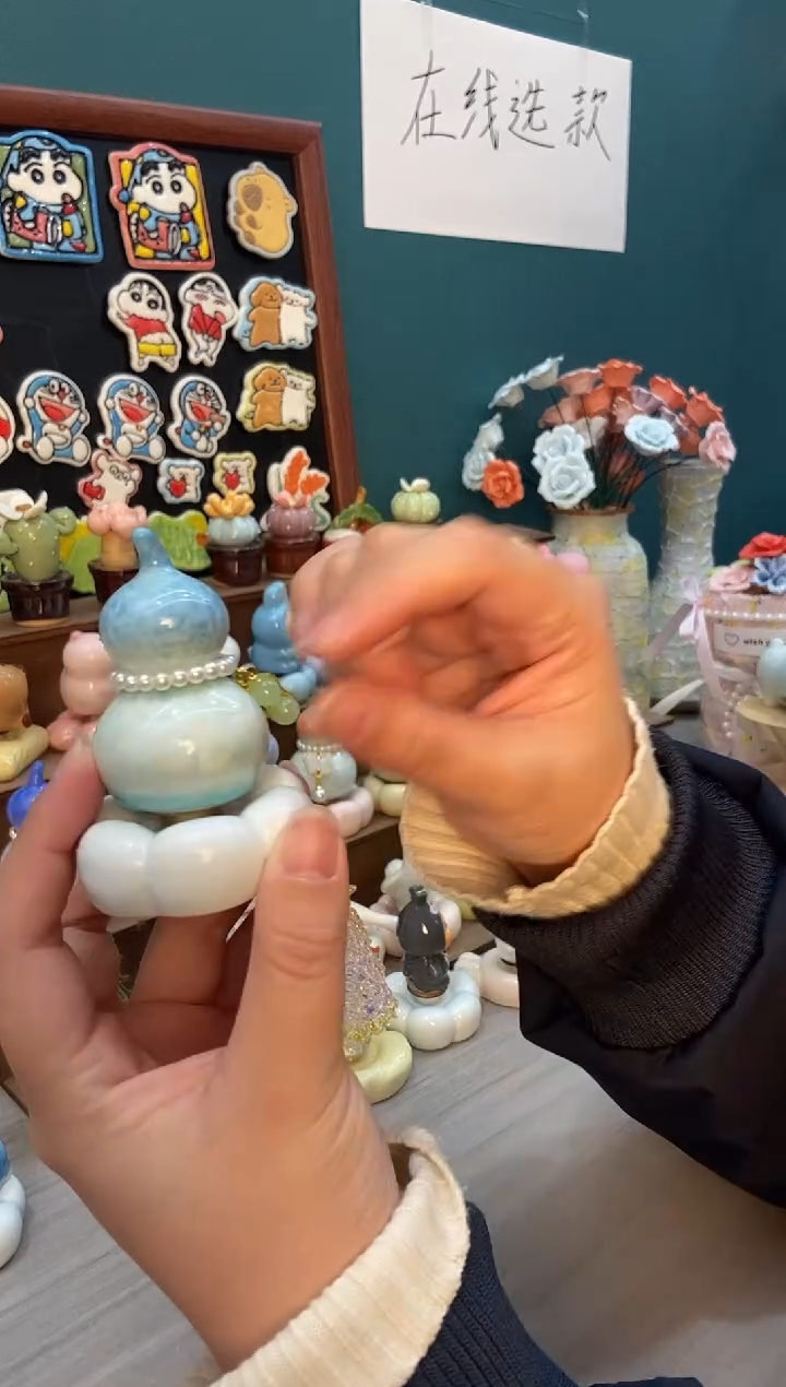 摆件陶天蓝葫芦景德镇陶瓷摆件1个装