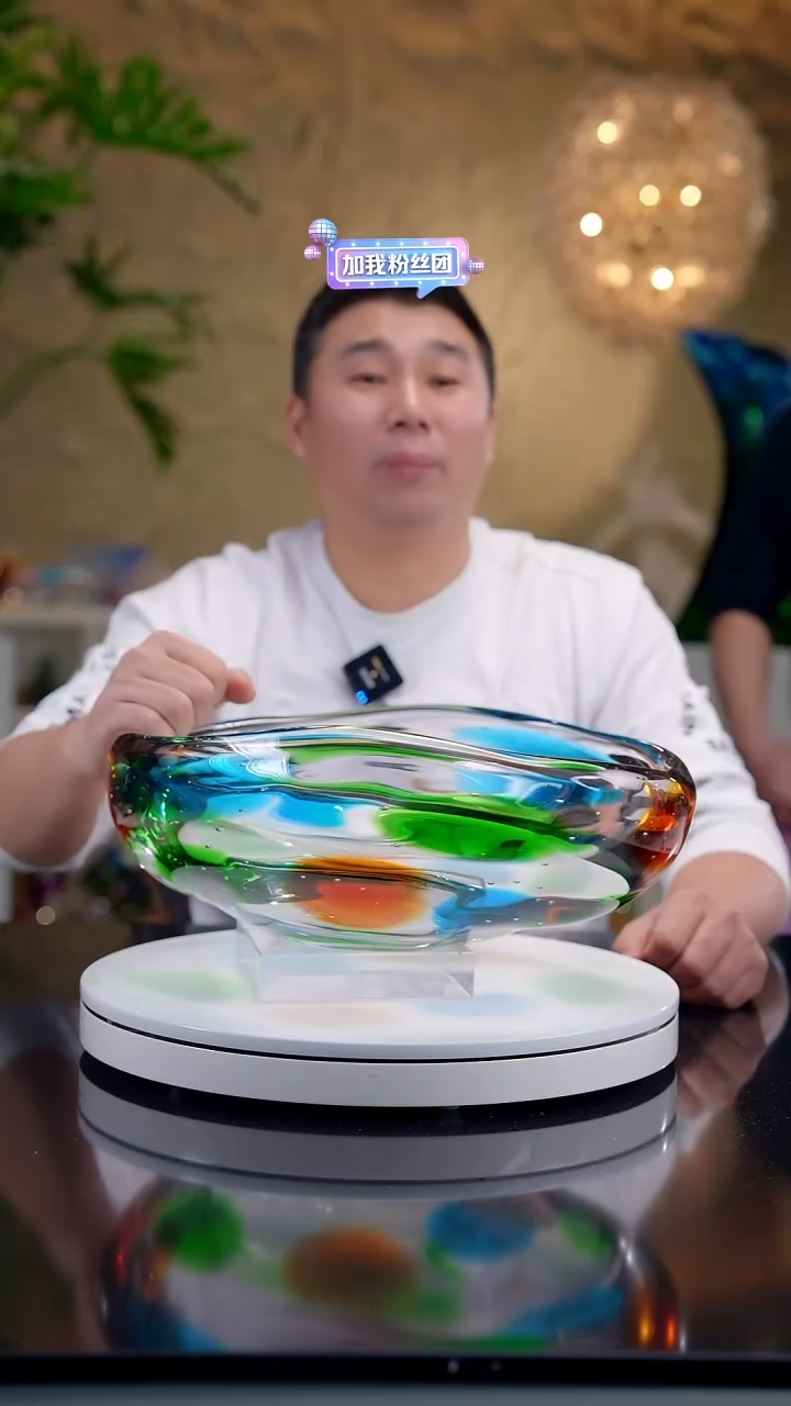 手工艺品琉璃王***亲黄蓝绿设计款大果盘