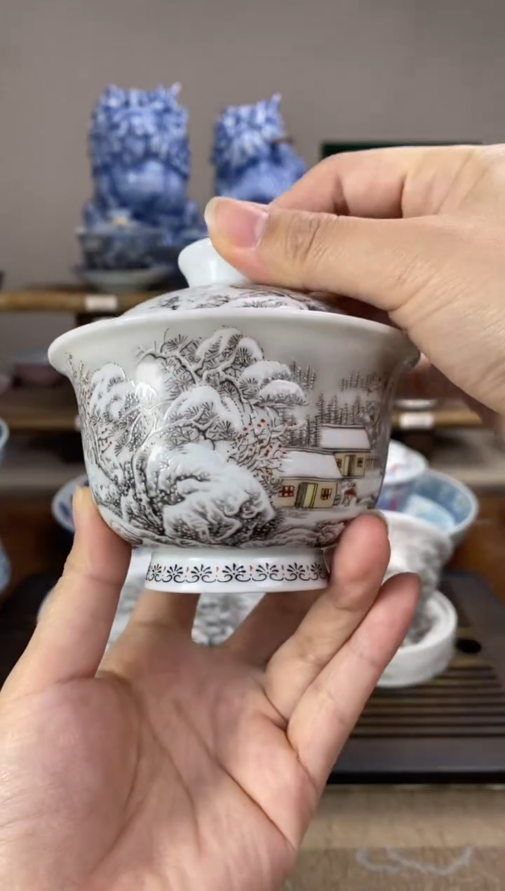 【闪购商品】墨彩雪景 二才盖碗