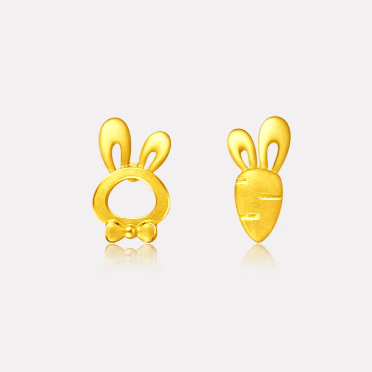 足银耳饰 金包999足银耳钉甜美可爱兔子胡萝卜不对称百搭简约精致