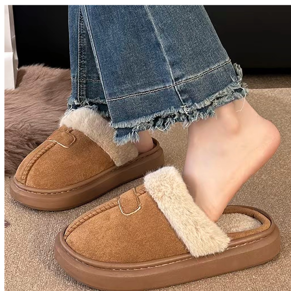 新款女韩版棉拖鞋毛绒绒冬天拖鞋增高加厚底防滑外穿时尚皮毛一体