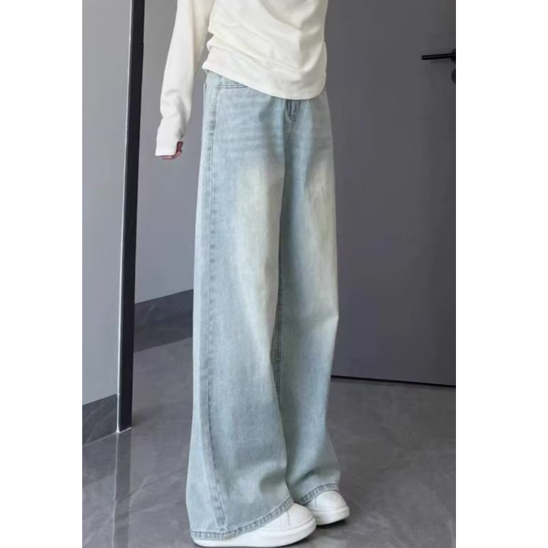 【直播专属       岁      】牛仔裤女高腰吊带显瘦阔腿拖地裤子