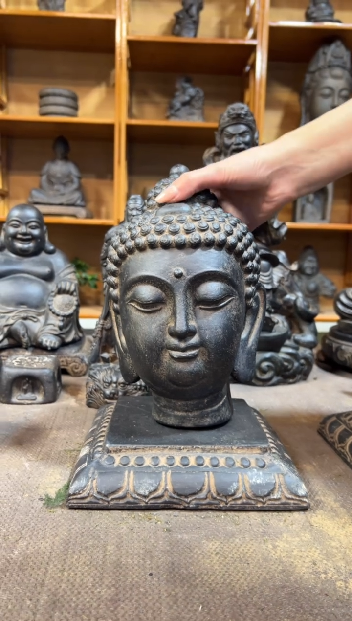 陶土【火山泥】小佛首+莲花底座