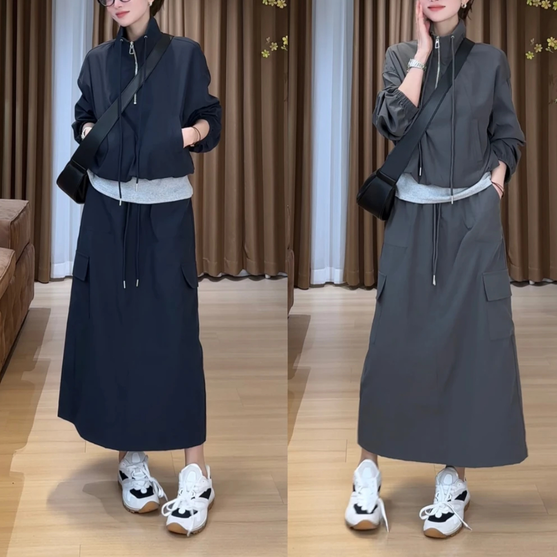 小众炸街高级感女装2025春季设计感拼接立领冲锋衣半身裙气质套装