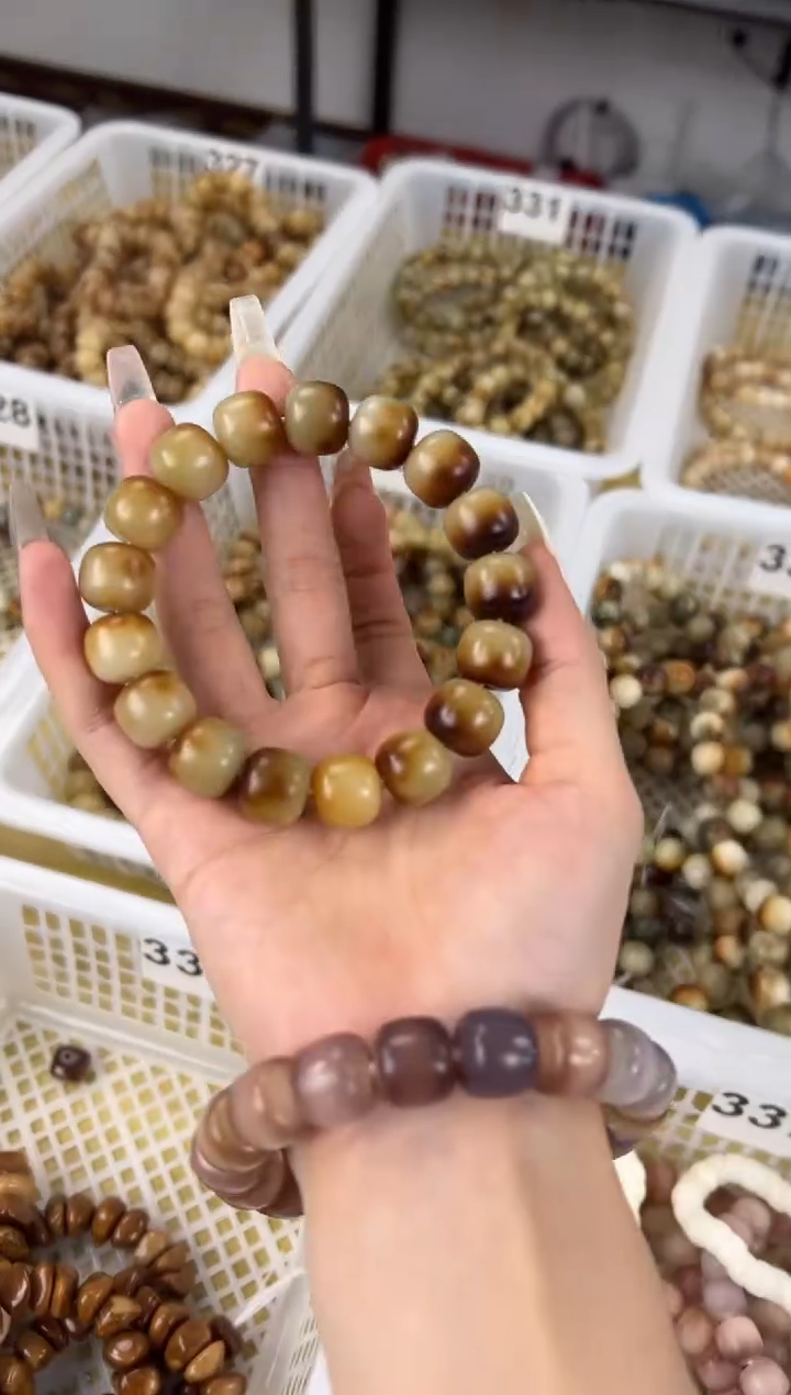 手串菩提根/象牙果卡14抹茶粟子高油料桶珠文玩手串332