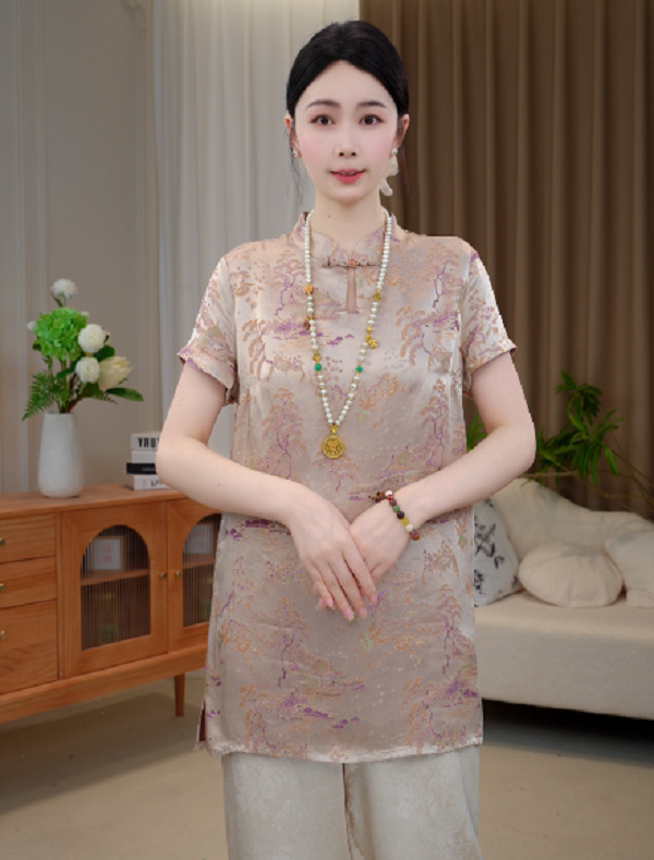 【醉山河】国风新中式女装夏季新款中长款小衫 2025B9118——朵朵