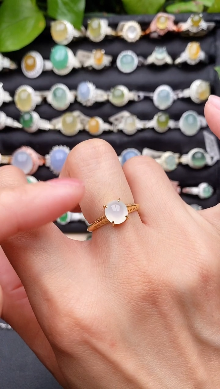 【闪购商品】翡翠戒指银S925镶嵌缅甸天然A货翡翠22   1-5