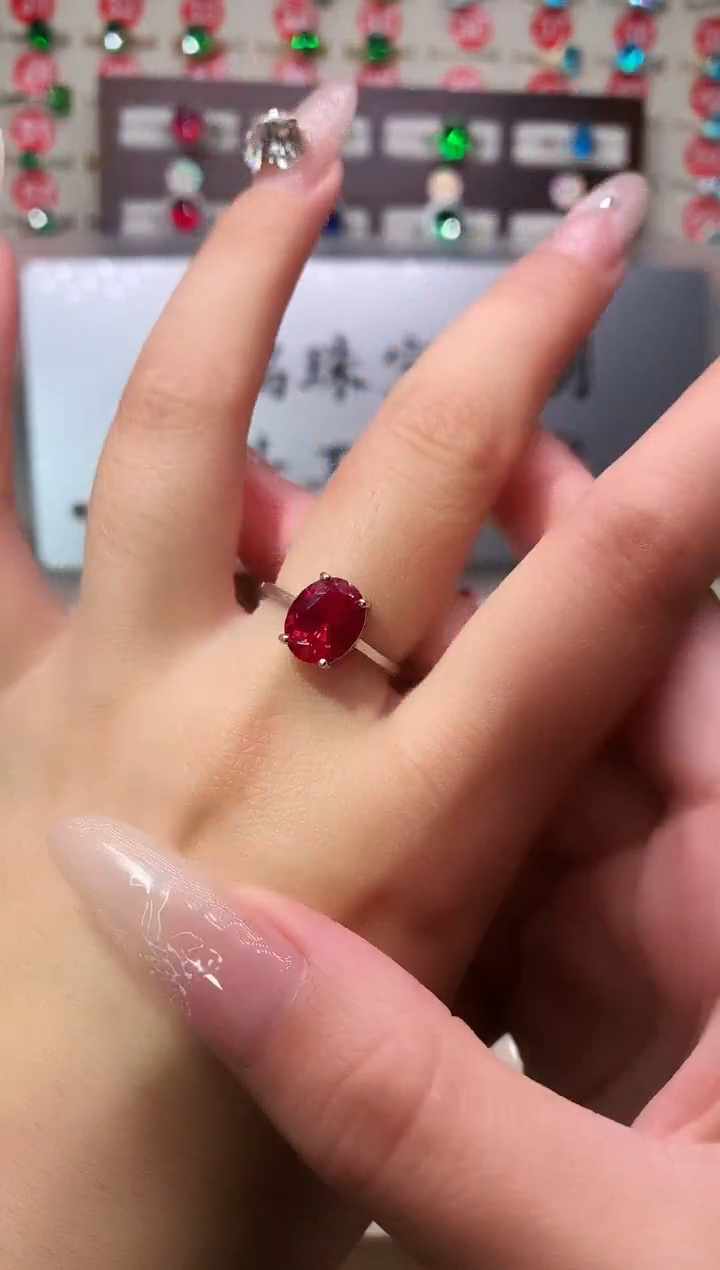 银S925镶嵌戒指红宝石8*10  银托
