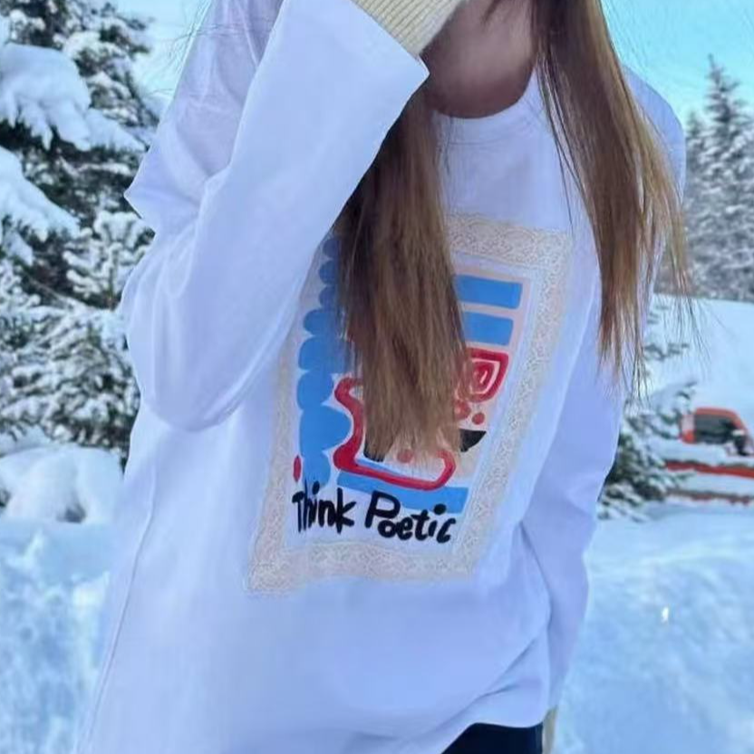 25春秋印花T恤B69021Y60长袖基础女款上衣休闲百搭时尚宽松潮流