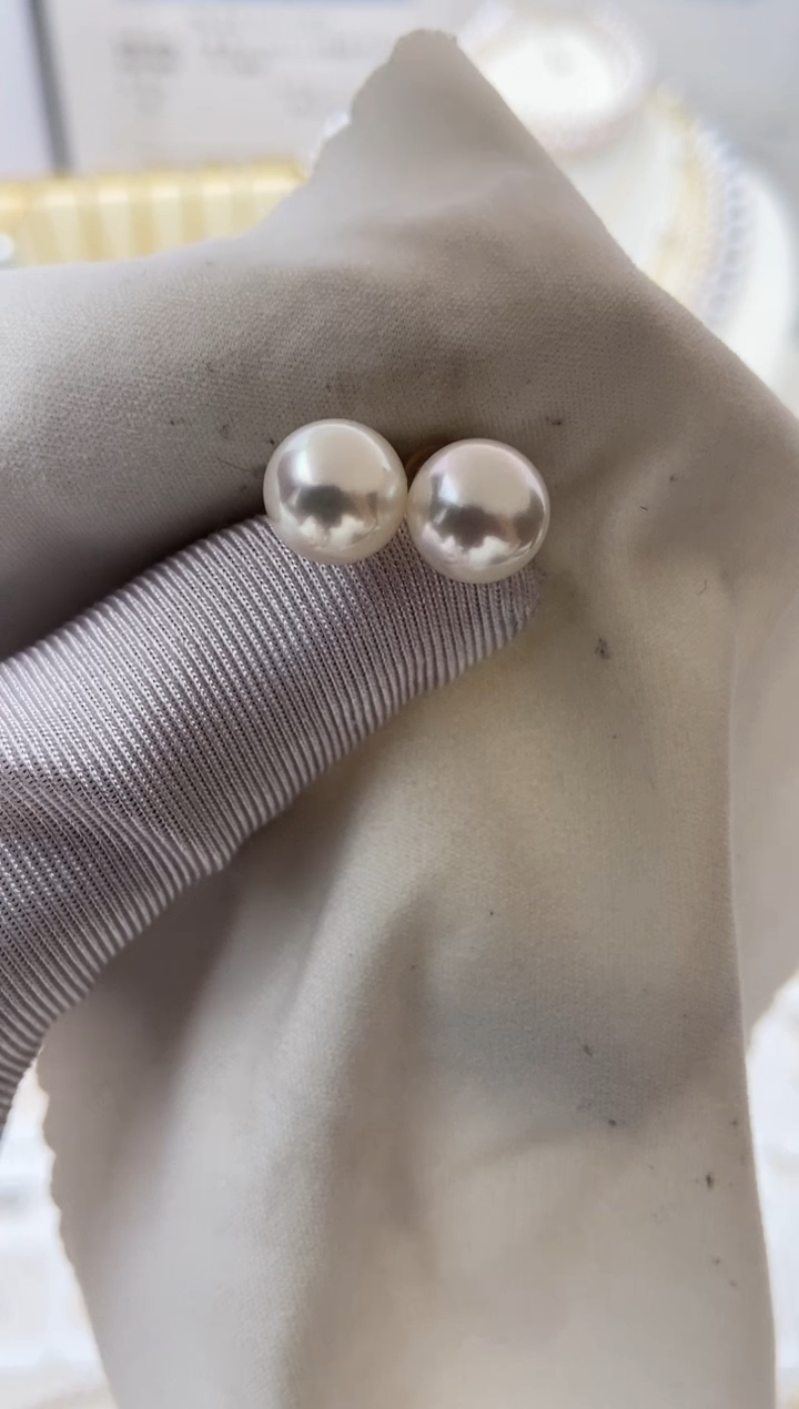 18K金镶嵌耳饰海水珍珠特选福利不退不换8.5-9mm