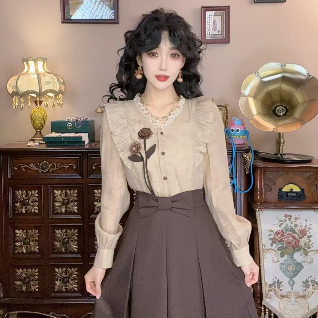 （现货）美丽【千衿】港味复古显瘦气质设计感上衣28730