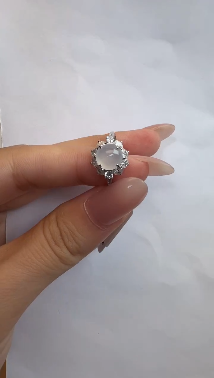 银S925镶嵌戒指翡翠通体925银镶缅甸A货翡翠戒指0312