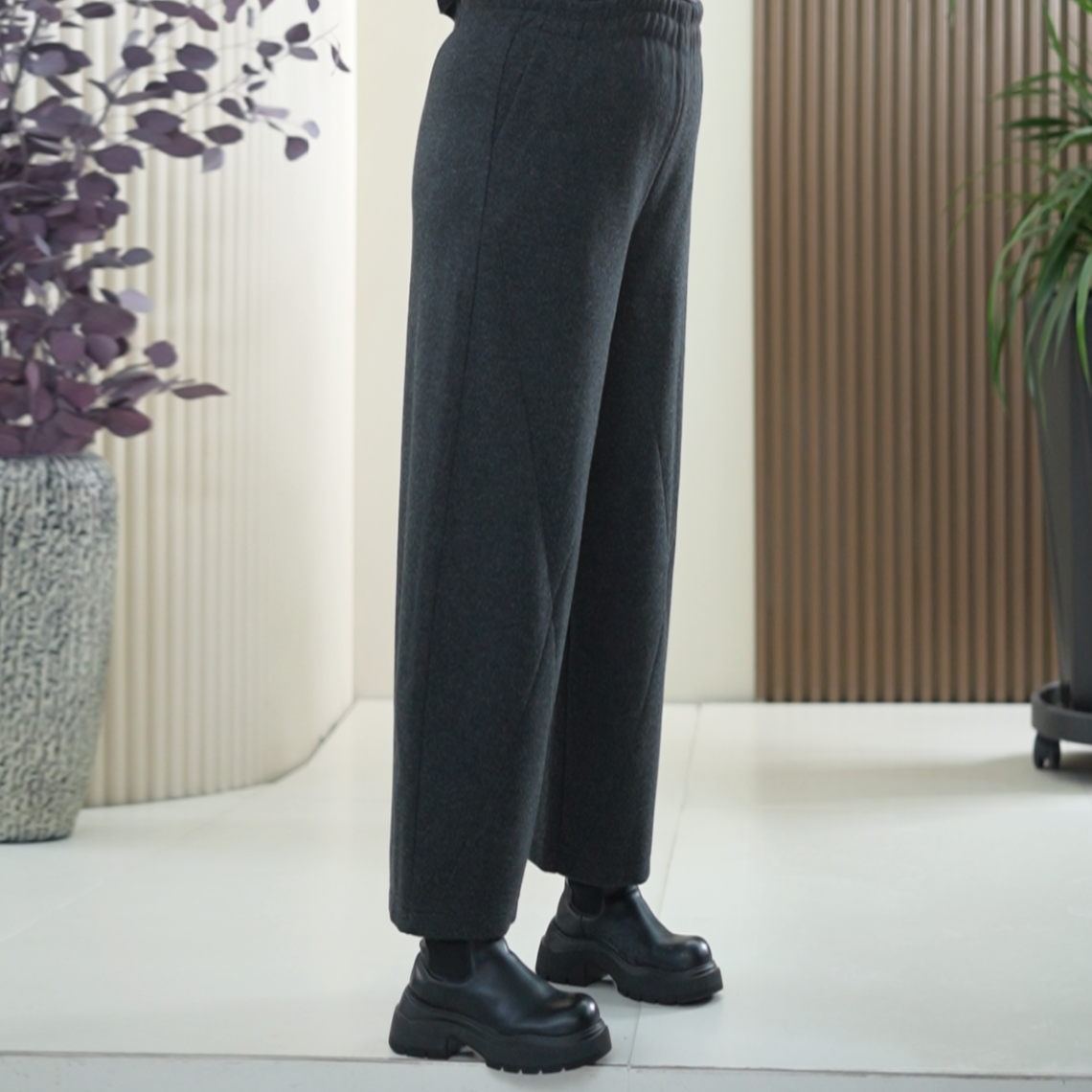 莱赛尔羊毛直筒毛呢裤全松紧腰保暖大码肌理感百搭秋冬季休闲裤女