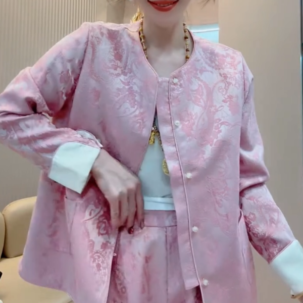春季提花纯色宽松通勤短外套新中式设计网红时尚复古中国风重工女