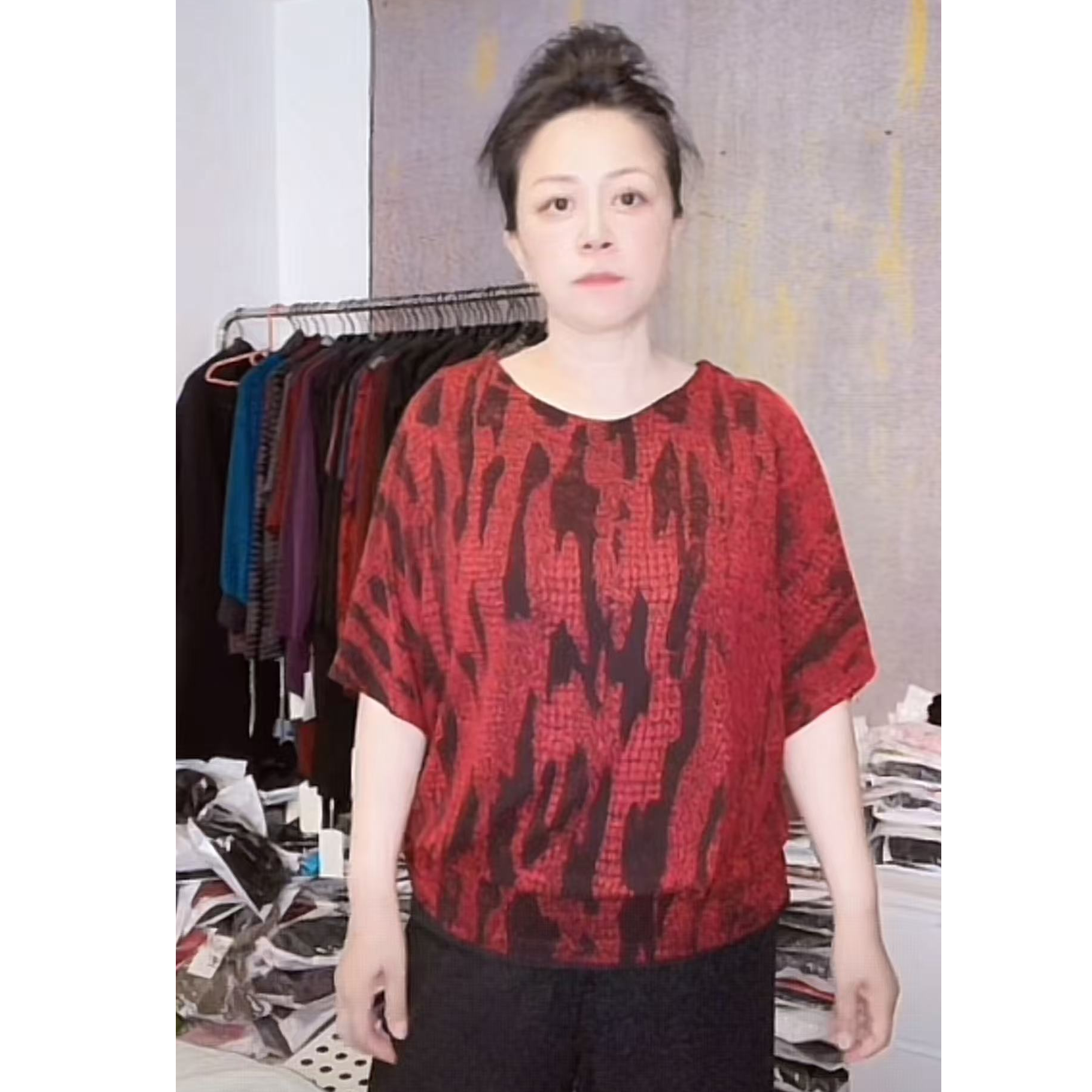 妙唐亮丝时尚大码新款弹力上衣5216红块