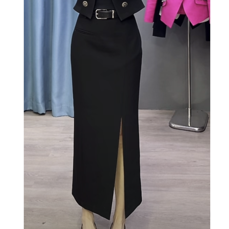 SR欧货夏款<后拉链侧开叉半裙>中高腰收身包臀长裙显瘦气质时尚