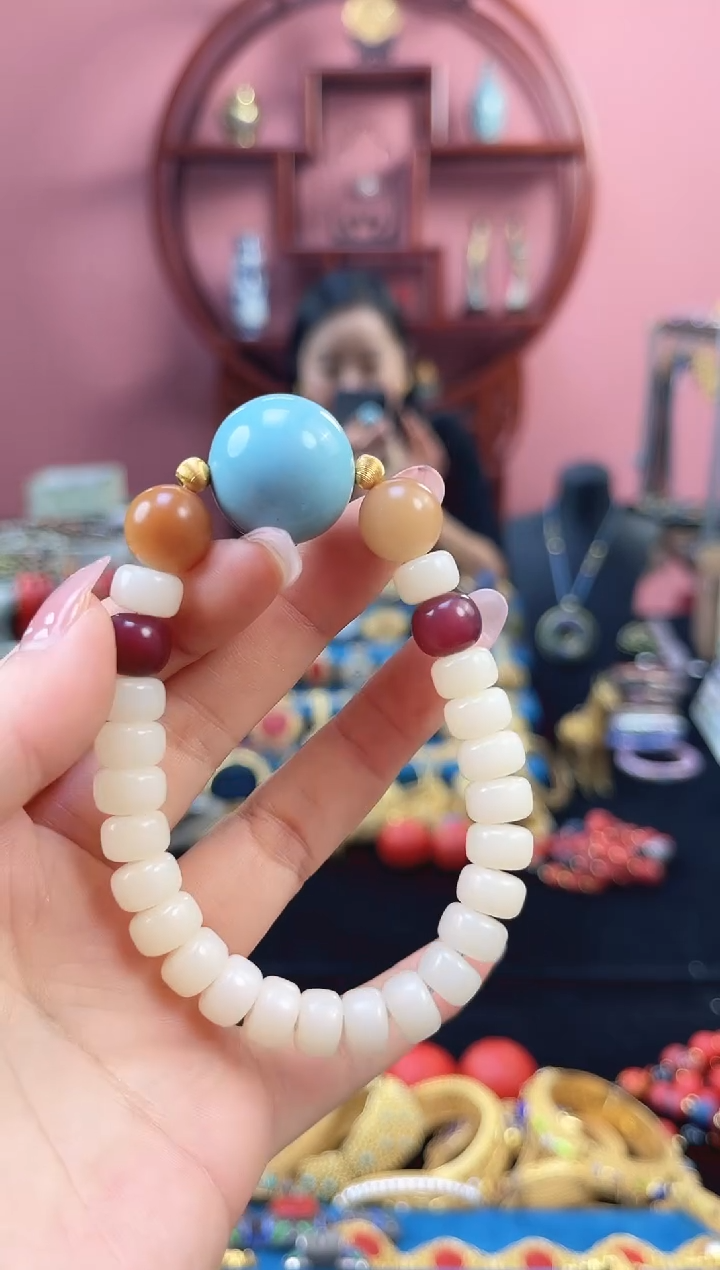 非遗技艺 大漆珠手串 天蓝