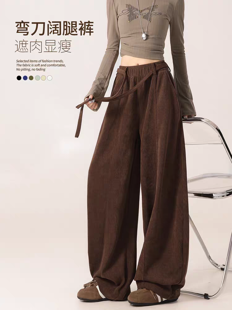 秋冬加绒欧棉绒中线阔腿裤女2025高腰显瘦宽松慵懒风百搭休闲裤