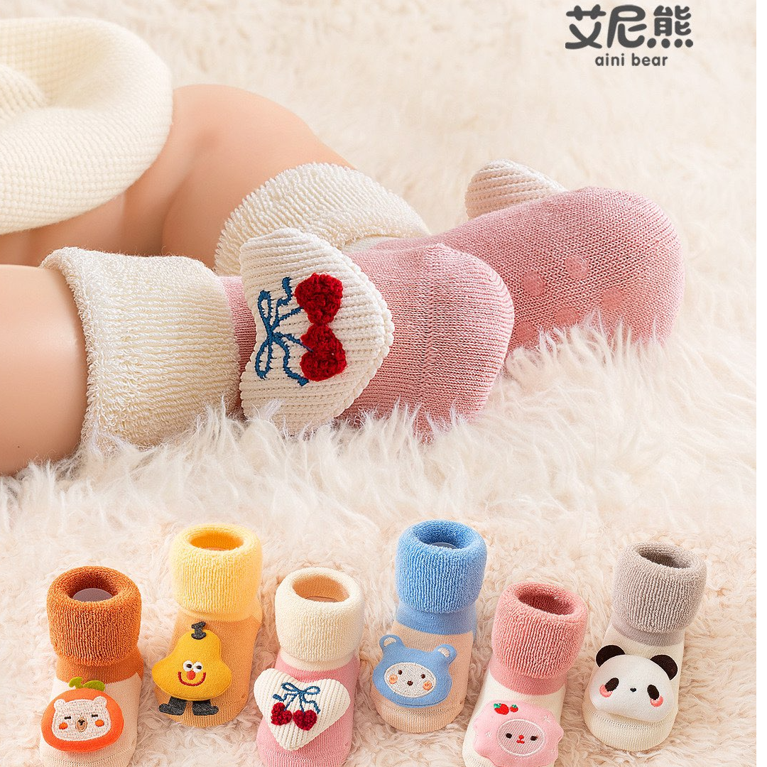 【袜子】宝宝袜子春秋款a类纯棉防滑新生婴儿地板袜中筒卡通学步袜