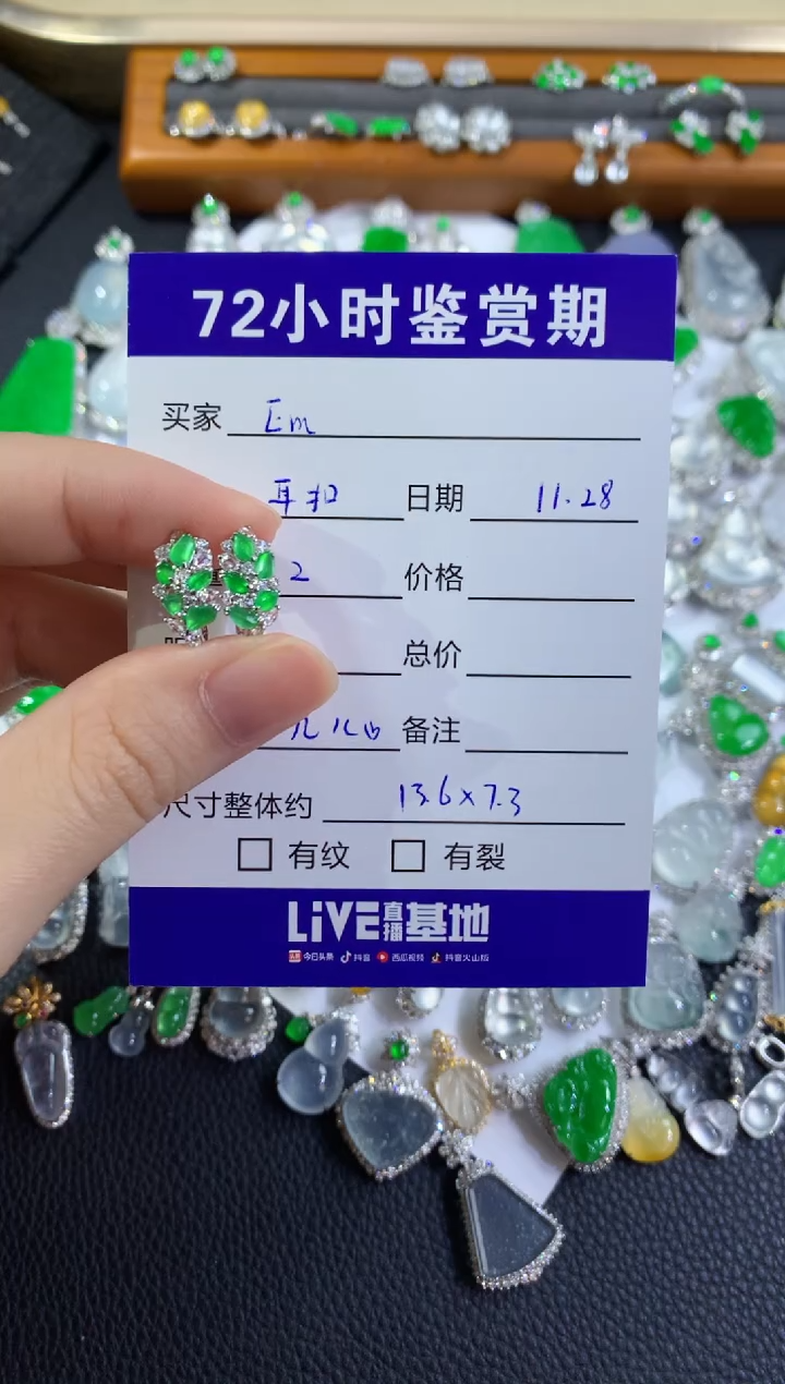 18K金镶嵌翡翠耳饰E****?随形耳包