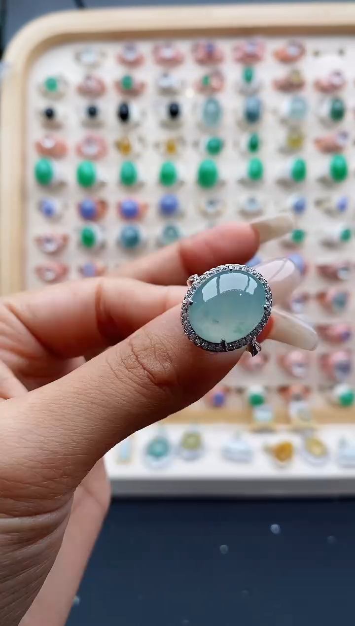 【闪购商品】翡翠戒指银S925镶嵌缅甸天然A货翡翠333  4+9