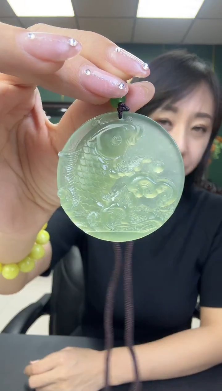 未镶嵌岫玉项链冰料鲤鱼牌吊坠S6