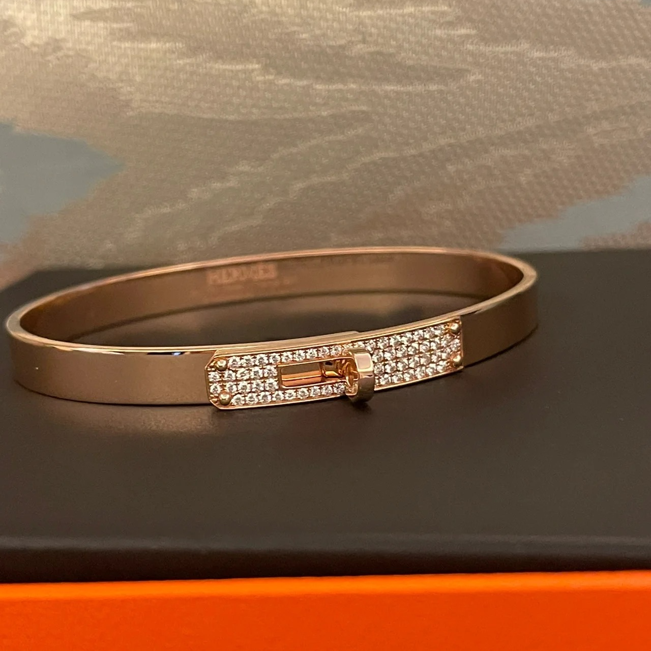 99新 Hermes/爱马仕 小花6欢 KELLY 手镯 半钻 ST 18K玫瑰金