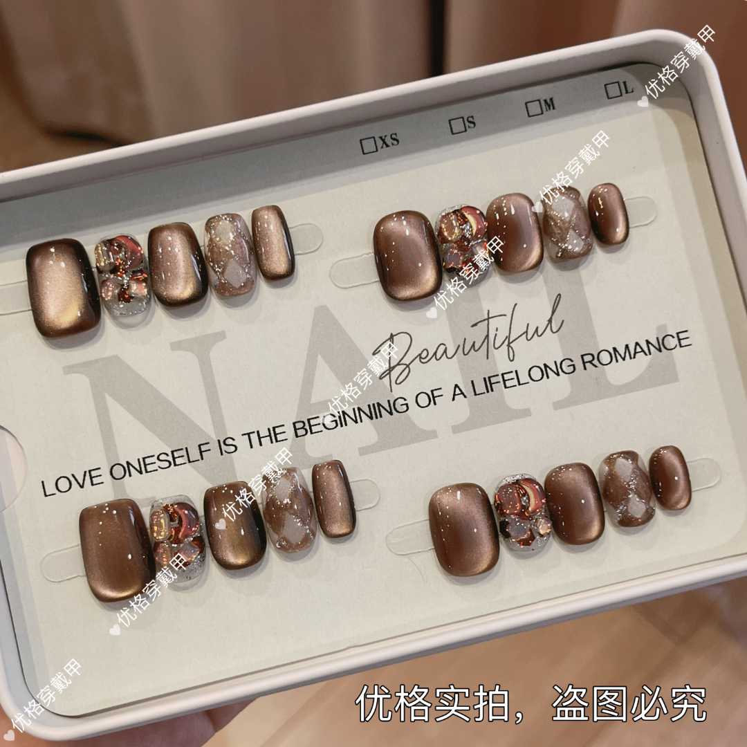 【熔岩黑巧】纯手工穿戴甲片新款高级感指甲贴片10片装可拆卸美甲F6
