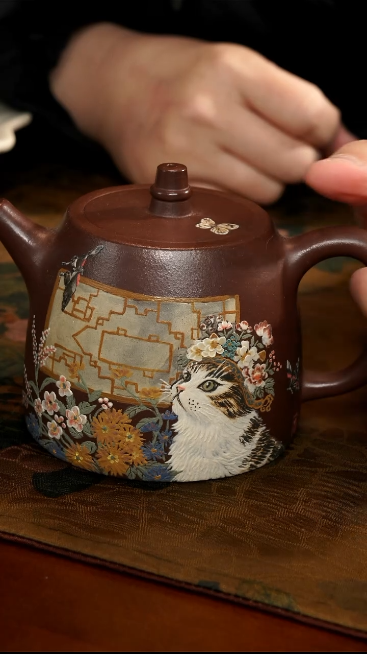 茶壶紫砂汉铎猫咪壶